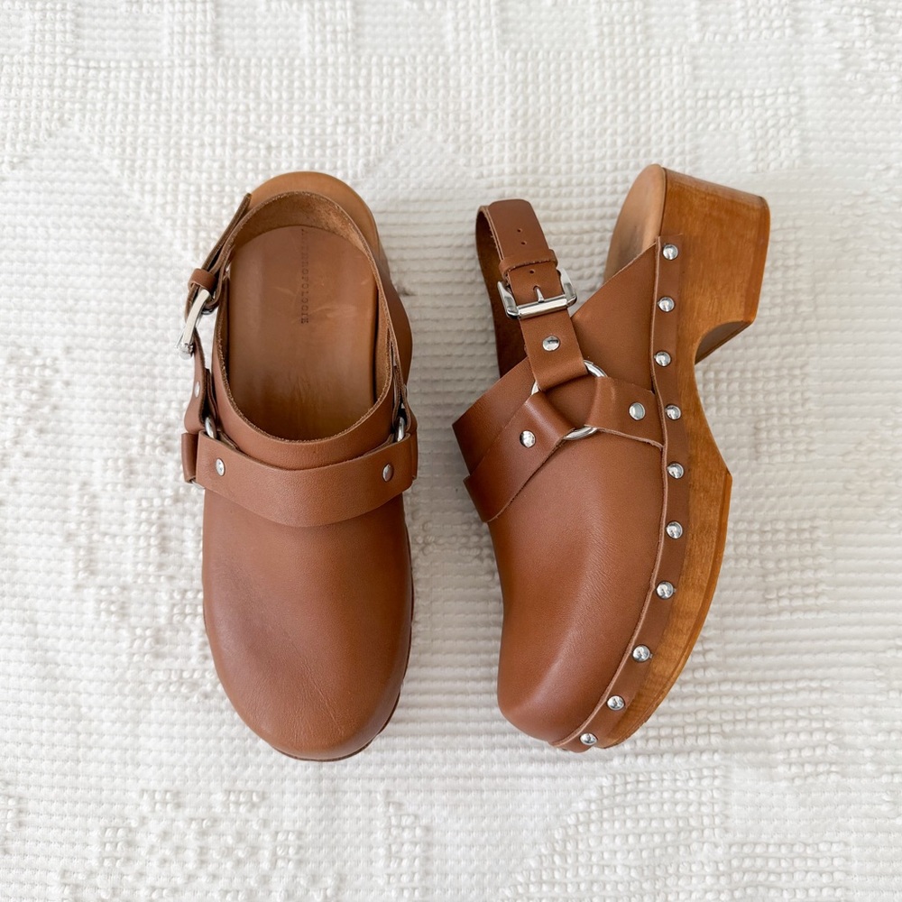 Anthropologie Studded Slingback Moto Clogs Leather Mules 38